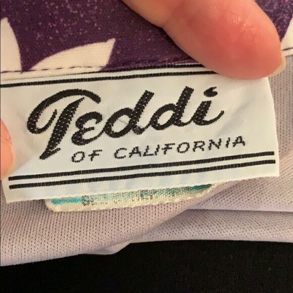 Vtg 70s/80s Teddi purple & white polyester shirt - Picture 7 of 8